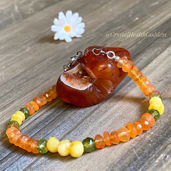 Carnelian Baltic Amber Dainty Gemstone Bracelet - Picture 4 of 6